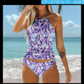 Patterned high-waist backless bikini beach swimsuit set in polyester, sizes S to 5XL, seven style options