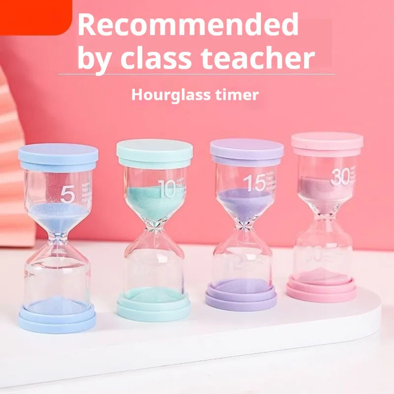 Handmade glass sand timer showing coloured sand flow with modern simplicity design and multiple duration options