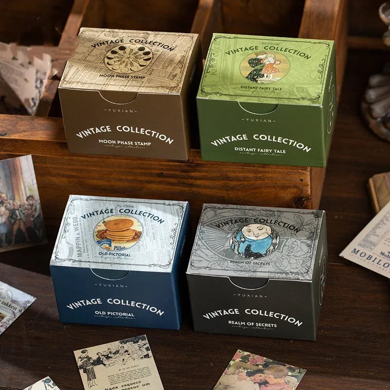 Box of 320 retro stickers in Secret Land design, 4cm by 6cm size, with four-colour printing on double gummed paper