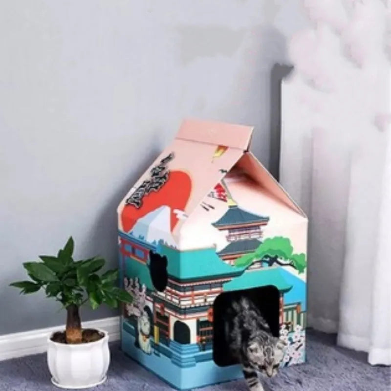 Foldable corrugated paper cat scratching board in Nagoya colour for feline furniture protection