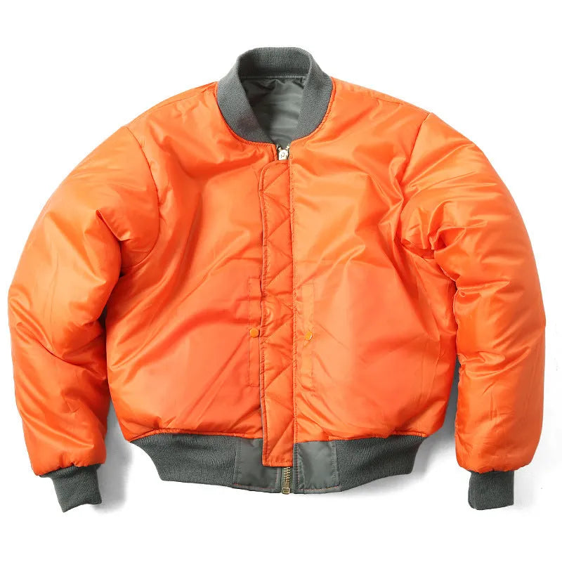 American Workwear Pilot Cotton-padded Jacket in army green, showing loose fit and double-sided nylon construction for men
