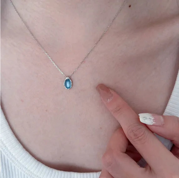 Navy blue water drop necklace with adjustable 41-50cm cross chain and platinum colour electroplating