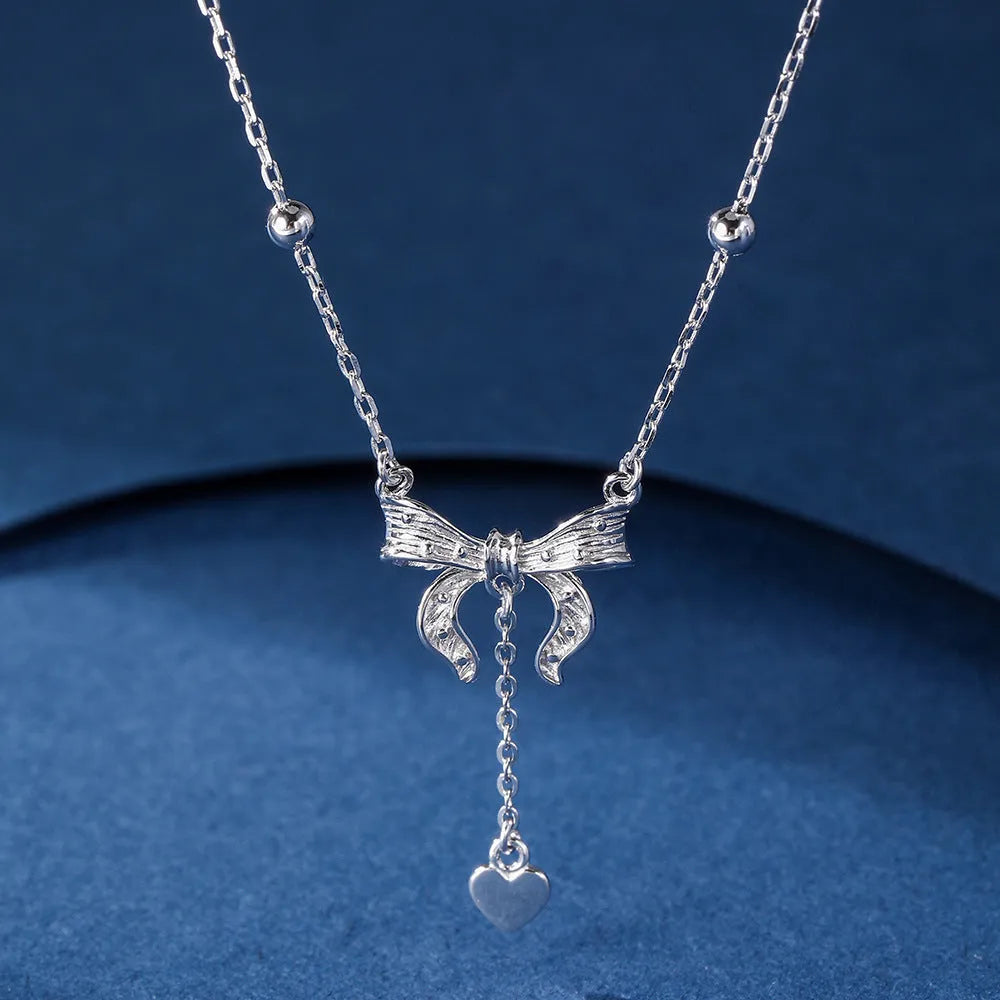 S925 silver adjustable clavicle chain with butterfly heart pendant on 40-45cm O-ring chain