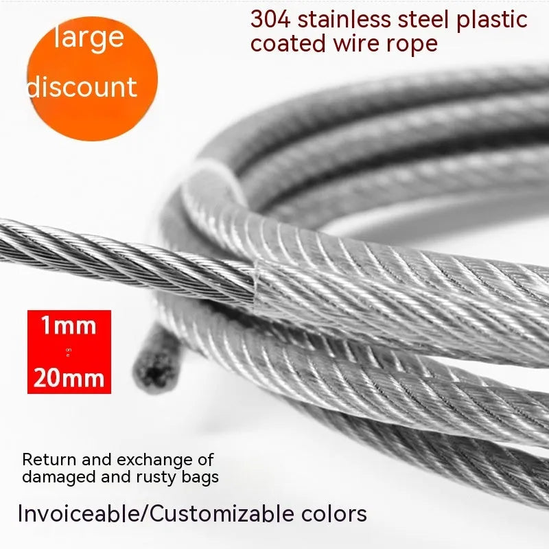 304 stainless steel anti-theft wire net showing double twist structure and coated rope design