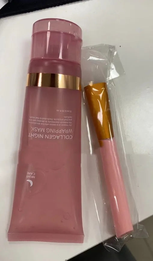 Collagen night face mask in 75ml bottle with application brush for skin firming and hydration