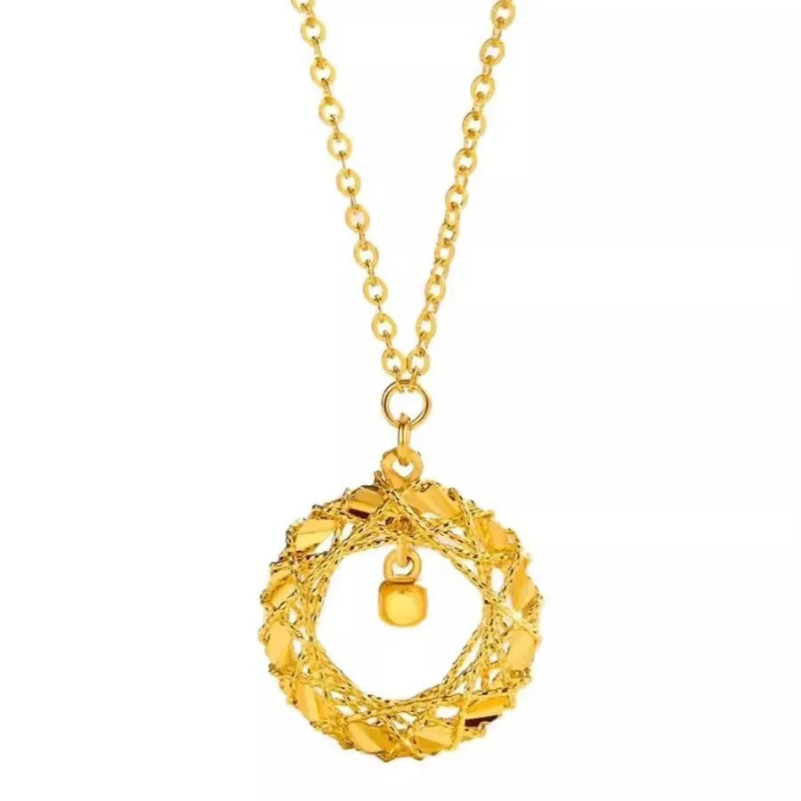 Gold circle net design necklace for women with titanium steel O chain and geometric electroplated pendant.
