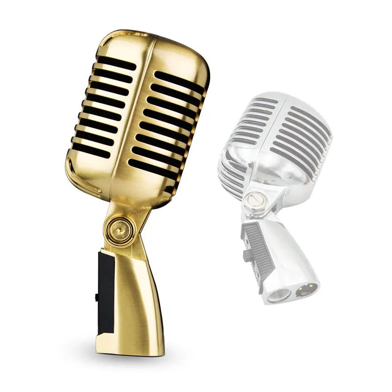 Gold retro dynamic microphone with heart-shaped directivity pattern, 185mm length