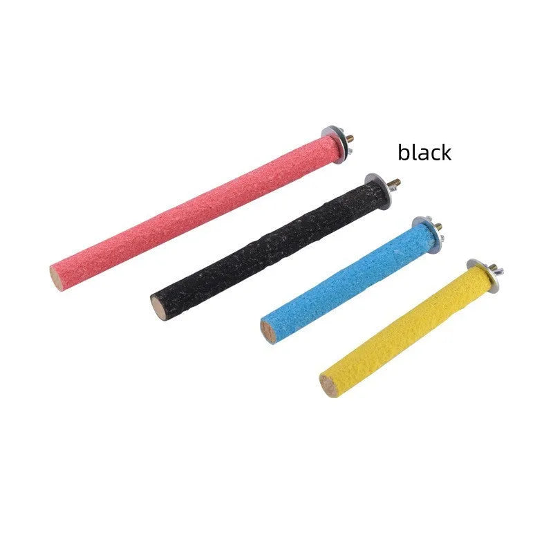 Frosted solid wood bird stand rod in 12cm, 15cm or 20cm, shown in black, blue, pink, white or yellow
