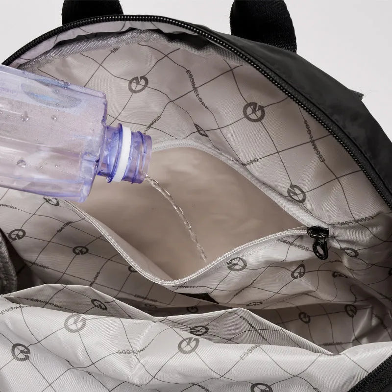 Outdoor backpack showing 48cm height with sandwich pocket compartment and medium hardness nylon construction