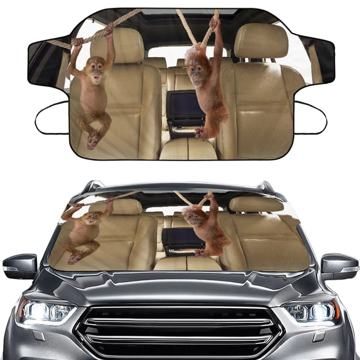 Universal car snow protection cover with aluminium fabric and lanyard installation system