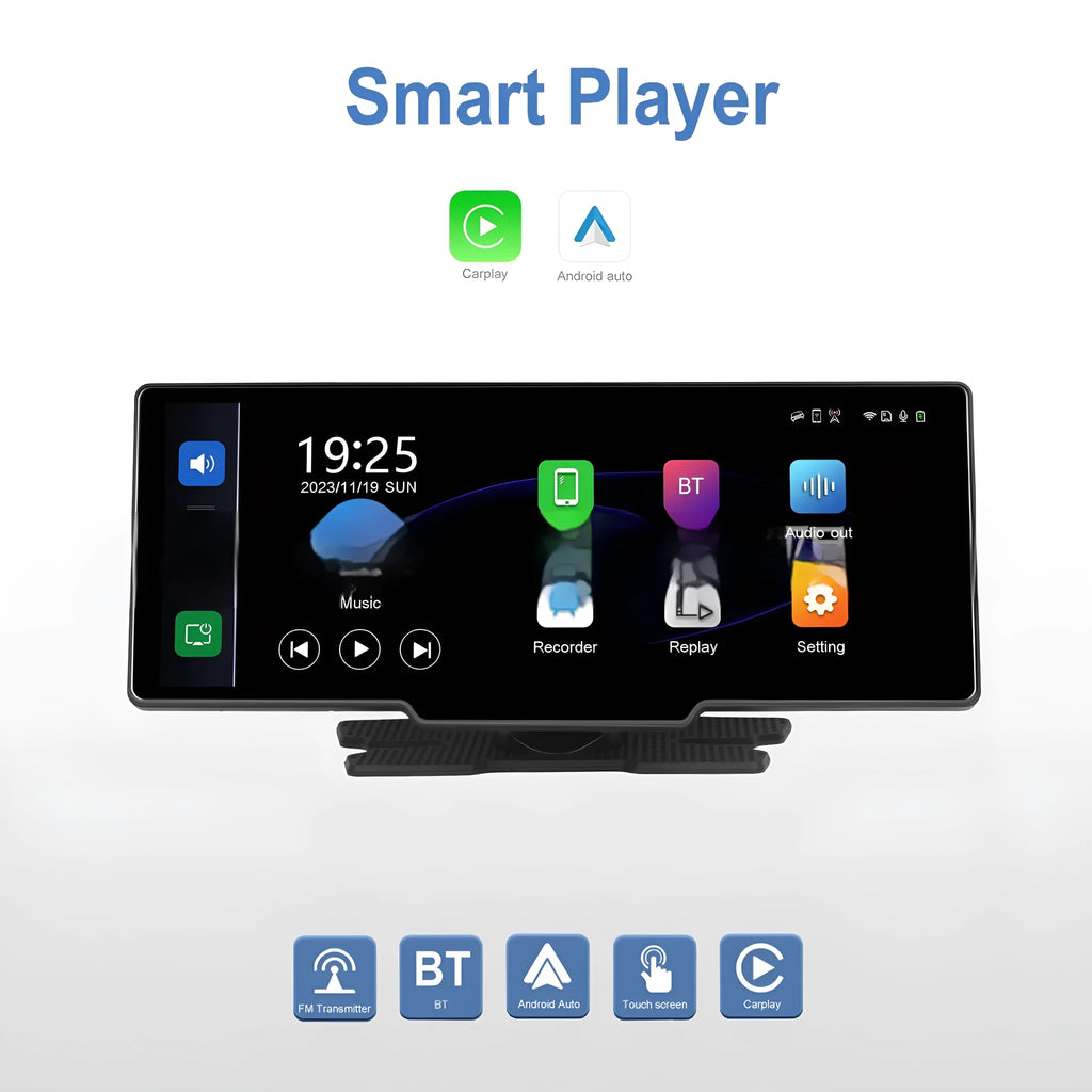 10.26-inch car DVR display unit with three-way camera system showing rear view footage on screen