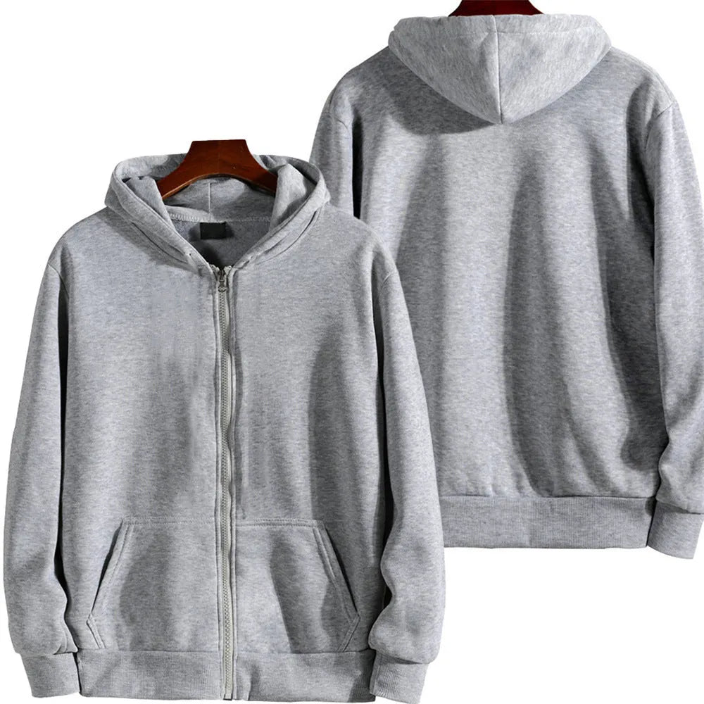 Men's loose-fit zipper jacket in polyester-spandex blend, available in multiple colours and sizes for sports.