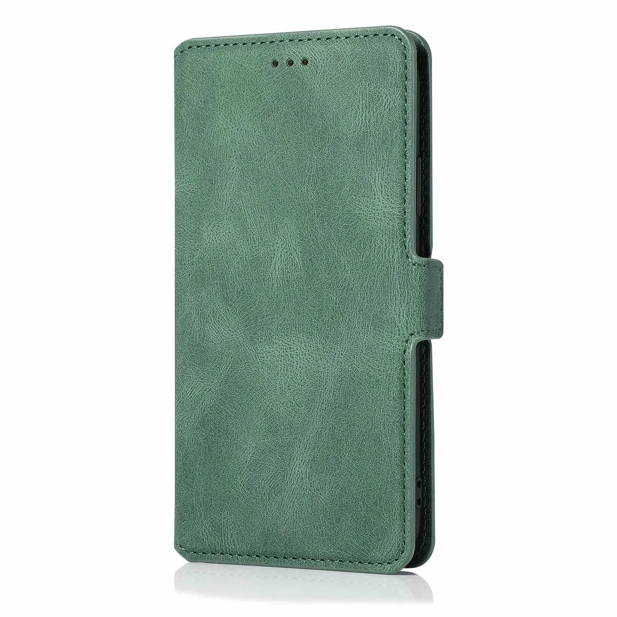 Samsung flip phone case with card slot, photo frame, bracket, and magnetic suction in black PU TPU