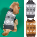 Grey dog sweater with snowflake pattern for Christmas wear, shown on medium-sized dog