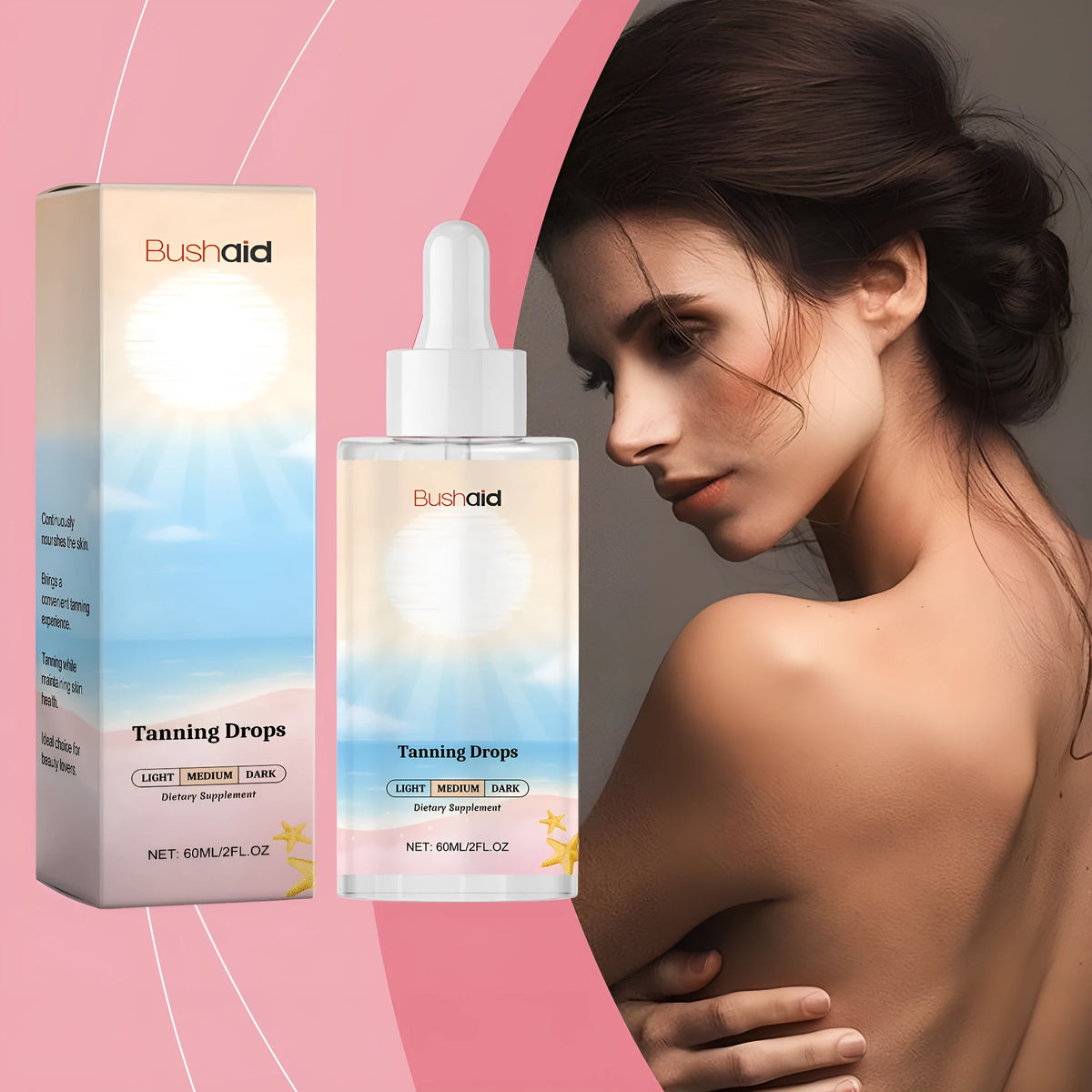 60ml tanning drops bottle for sunless body tanning with cream packaging