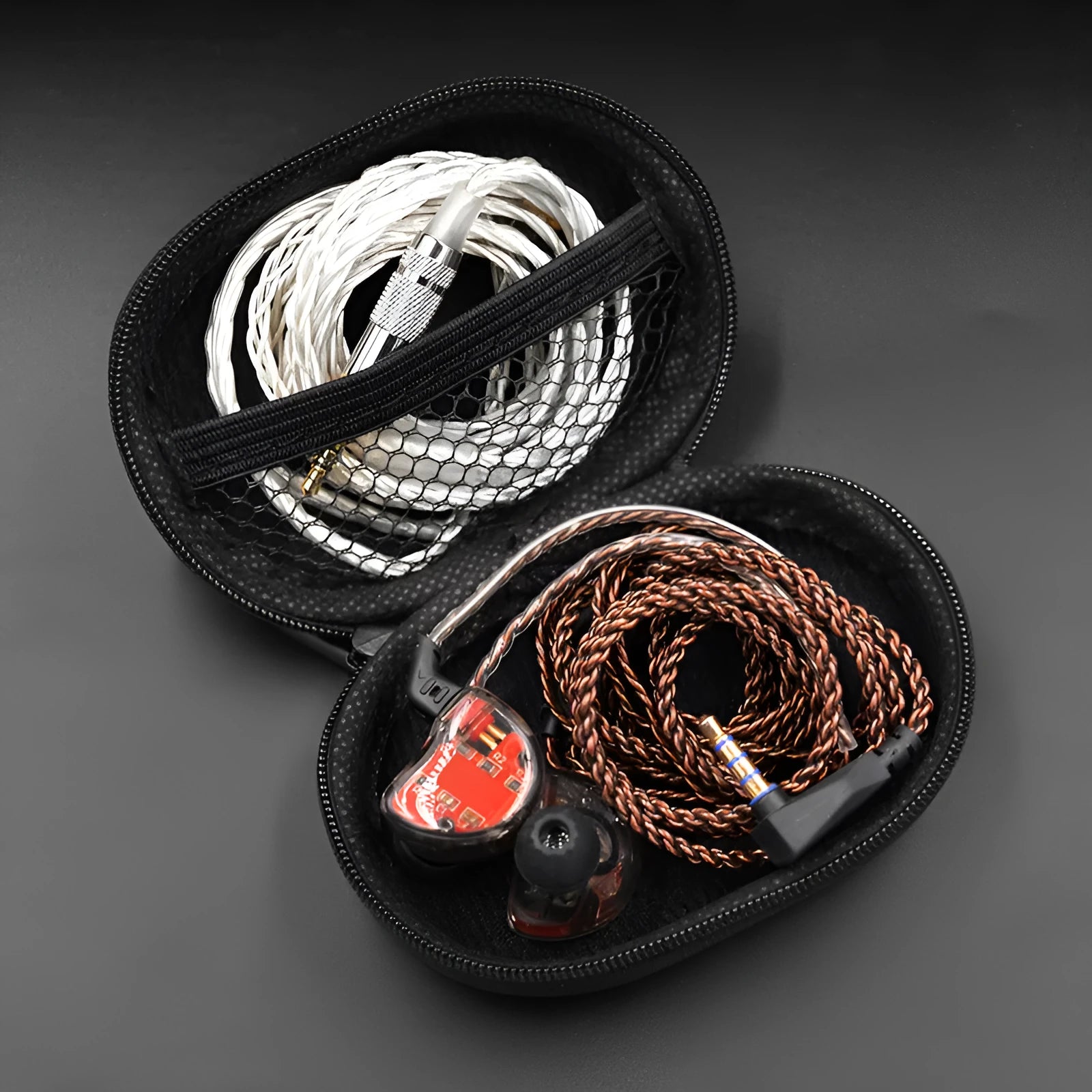 Black leather oval earphone storage bag for EDX PRO and ZEX series earphones