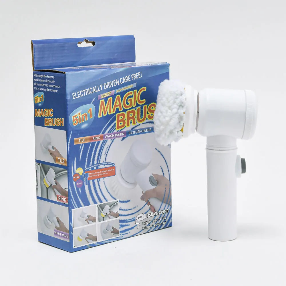 Rechargeable electric cleaning brush with multiple interchangeable scrub heads for kitchen use