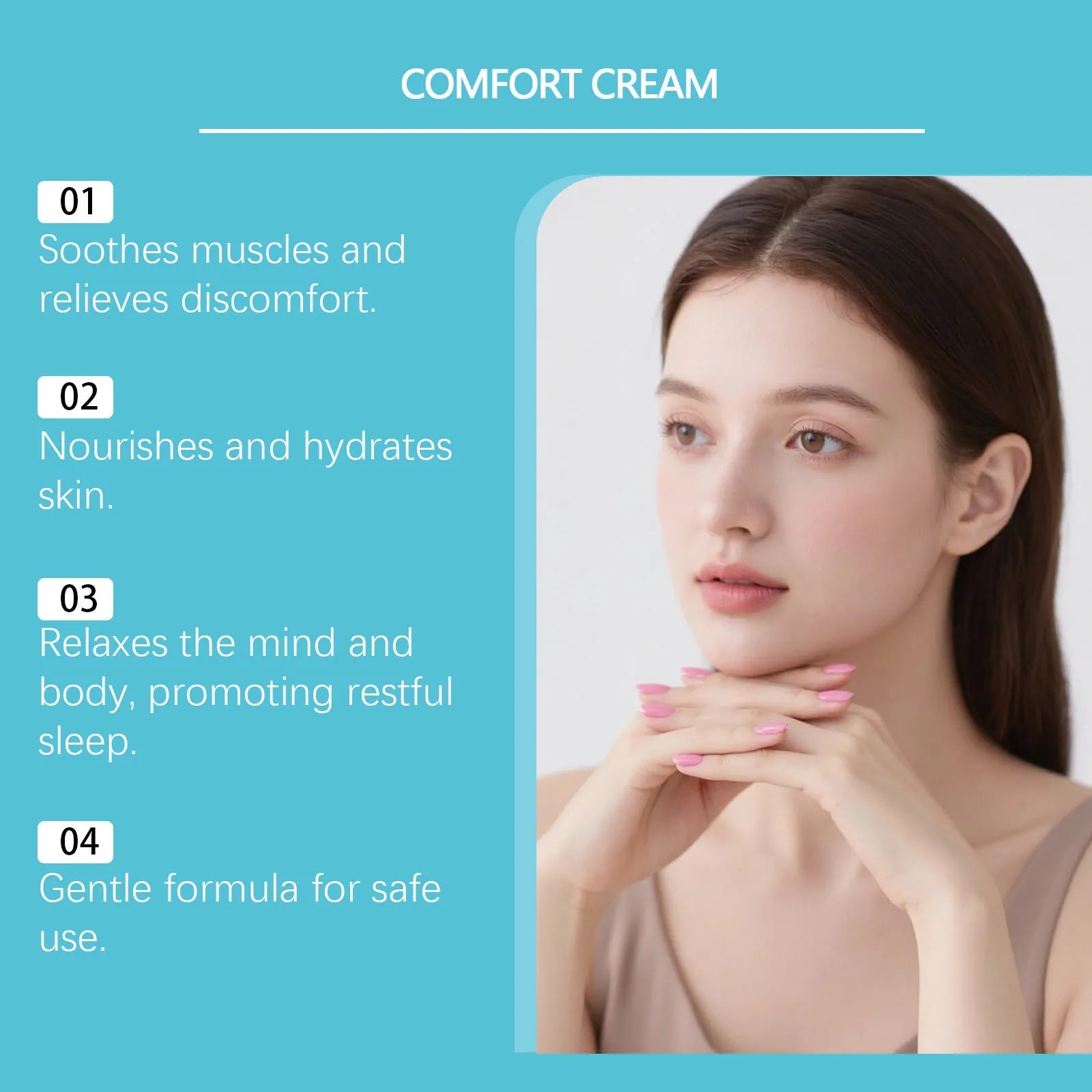 Gentle hydrating moisturising cream in 50g container with active ingredients for skin care