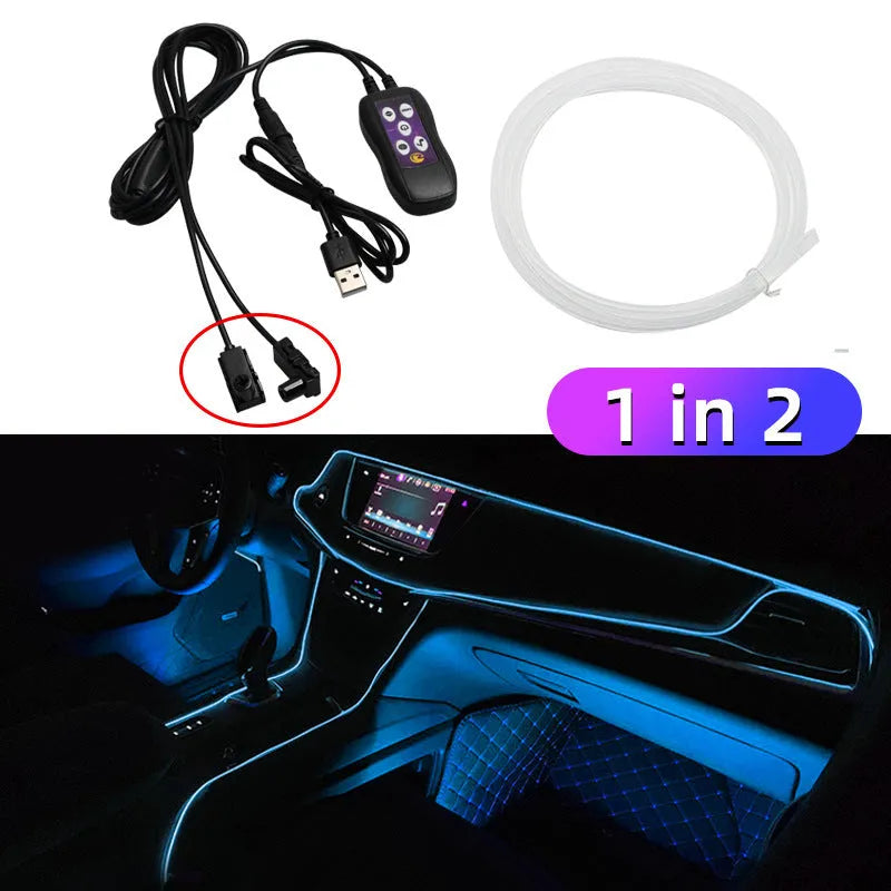 Car LED atmosphere light strip with USB connector for dashboard and centre console colour changing lighting