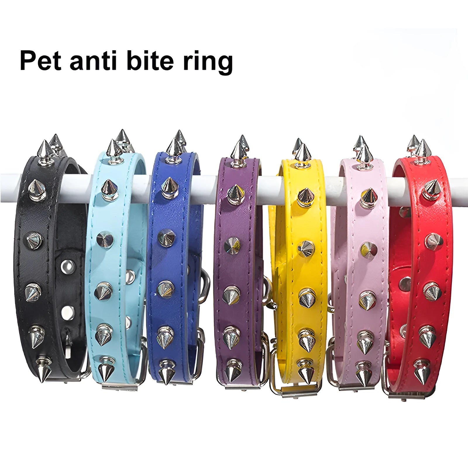 Thickened PU leather dog collar with metal studs and an alloy buckle in a choice of six colours.