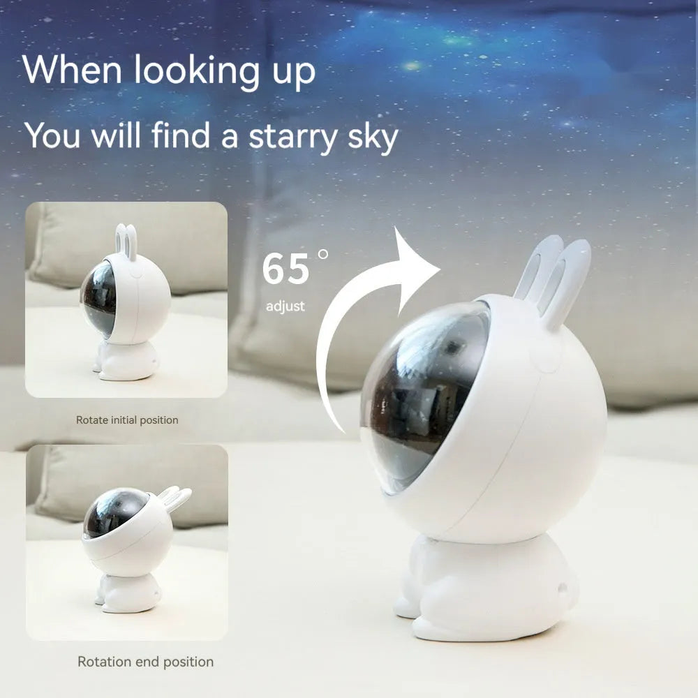 Rabbit star light projector lamp for children's home decor, rechargeable USB night light, white or pink, 110x93x121mm
