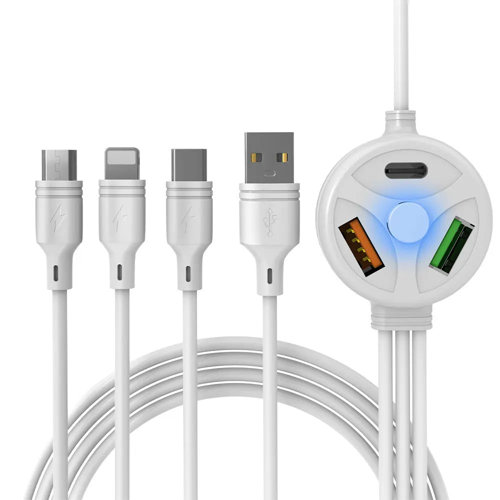 PDPVC mobile phone charging cable showing three connector types and 1.2m length
