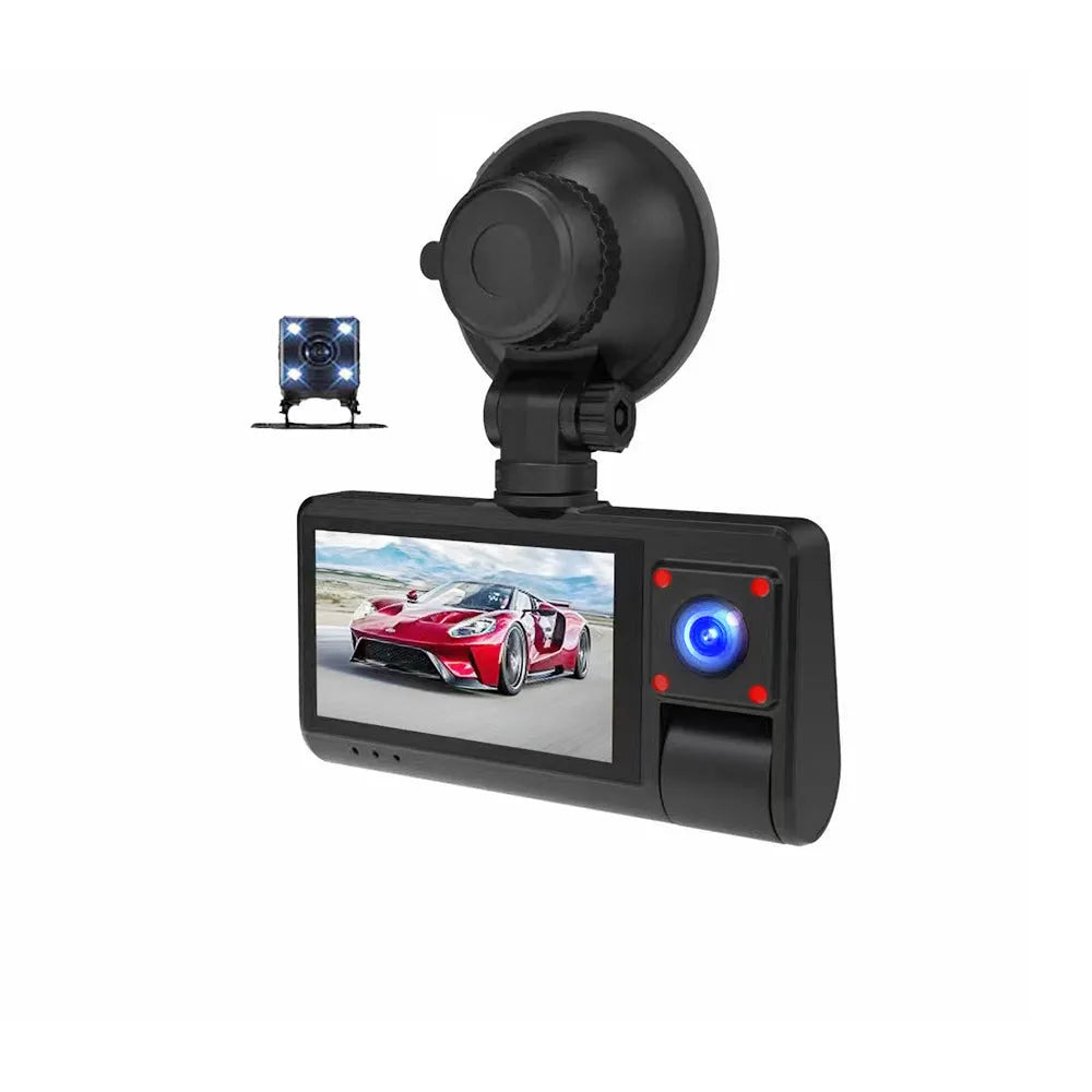 Black G50 dashboard camera with 3-inch screen mounted on car windshield showing wide road view