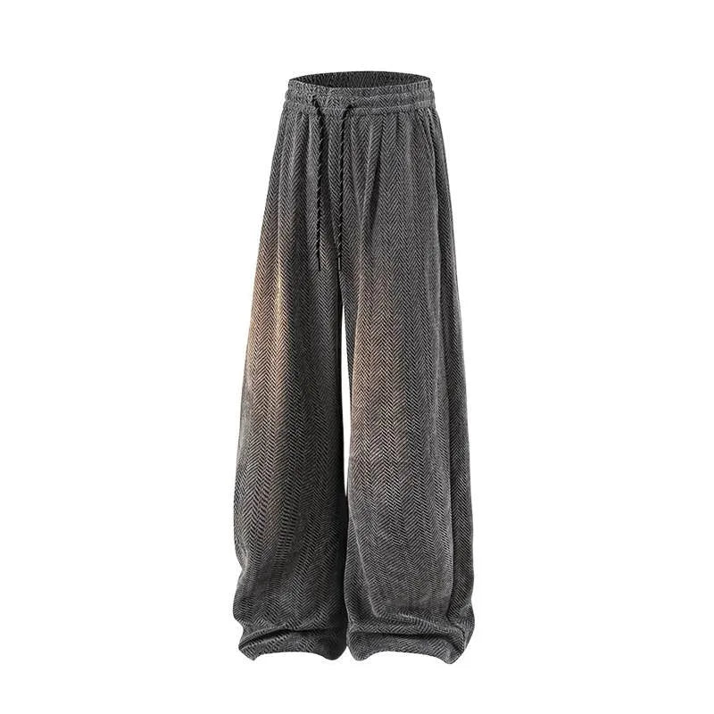 Plus-size hollow-out trousers with fleece lining and elastic waist in straight-leg design, available in multiple colours