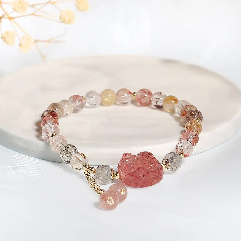 Handmade natural crystal women's bracelet with animal zodiac designs in Korean style