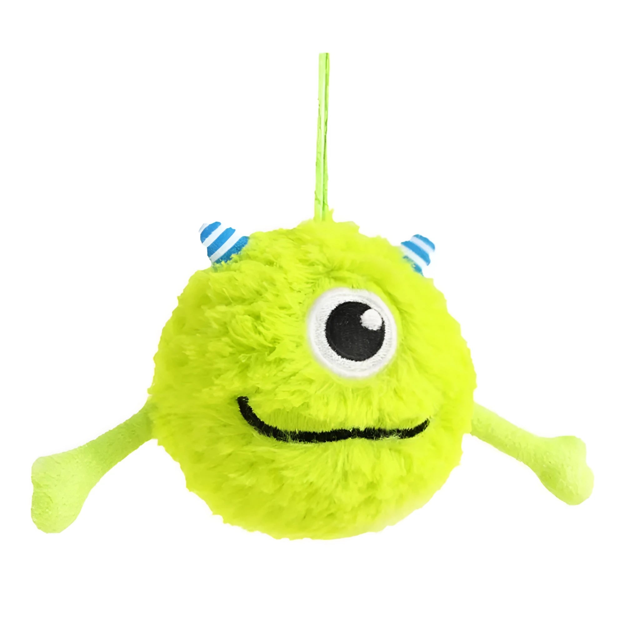 Green interactive dog ball toy with squeaker for teething and play, measuring 12 cm in diameter
