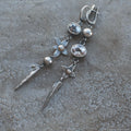 Hesheng geometric XINGX pendant earrings with antique silver finish and rhinestones, 5cm length