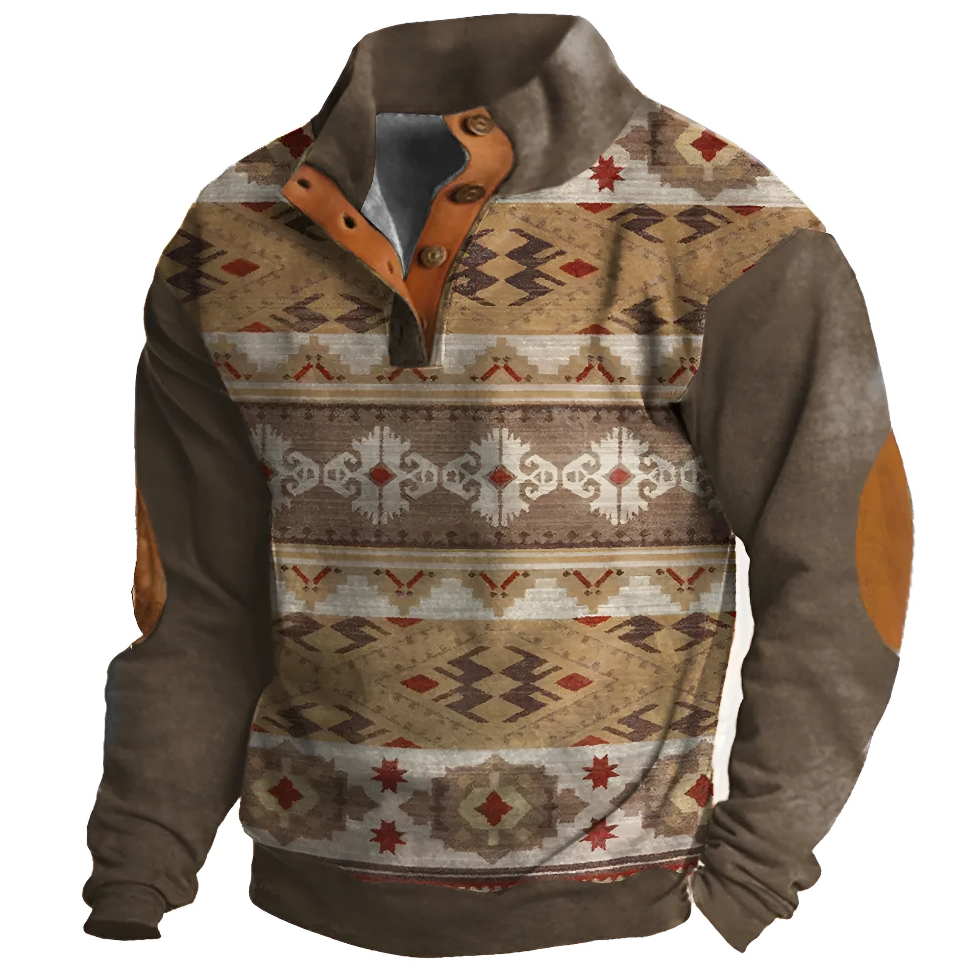Loose fit four-button sweater with 3D digital printing pattern on polyester fabric