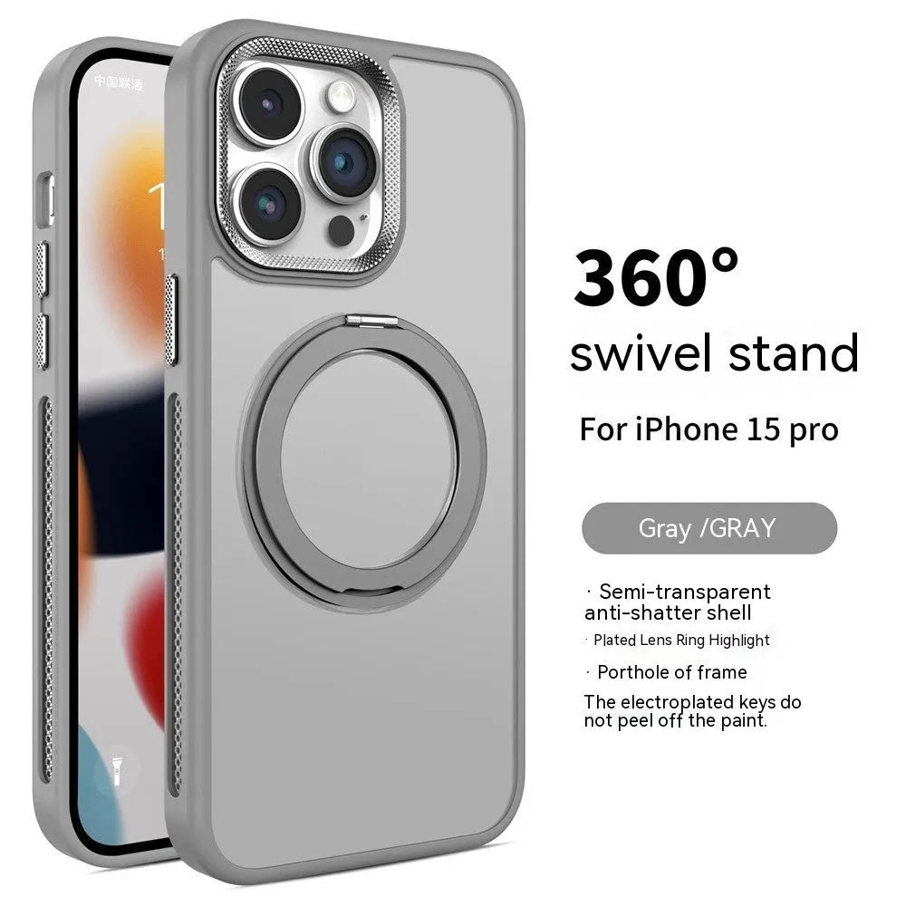 Frosted silicone magnetic iPhone case with rotating bracket in deep sea blue colour