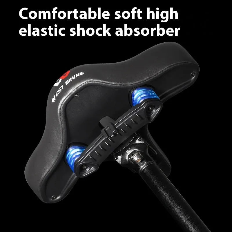 Black bicycle seat cushion with 3cm polyurethane foam padding for shock absorption on mountain bikes