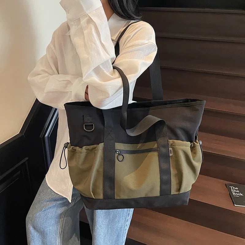 Women's lightweight oxford cloth travel bag with letter pattern in black, grey or green