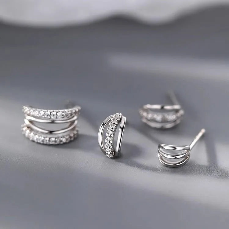 Geometry-shaped 925 silver electroplated earrings in three sizes: Large, Medium, Small
