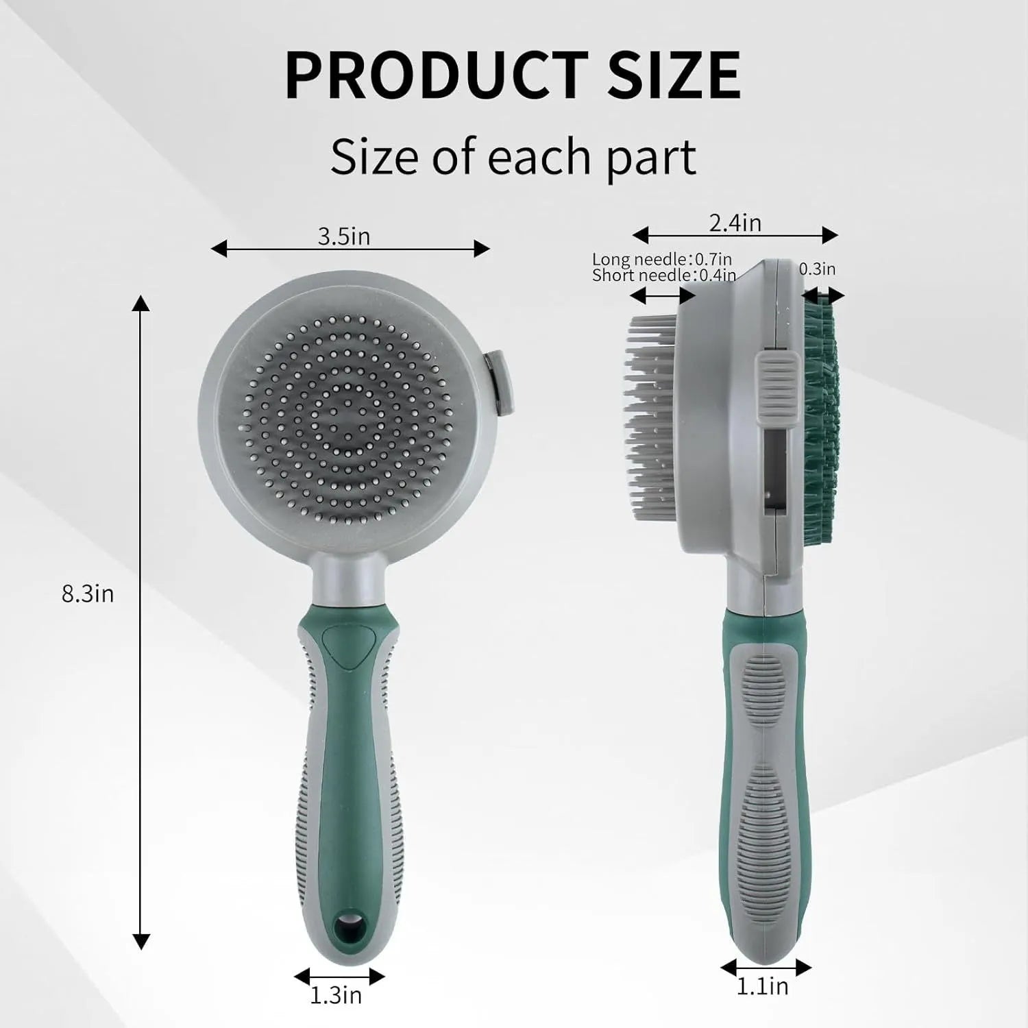 Two-sided silicone cat hair brush with retractable slicker and octopus-teethed massager in green or pink