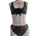 Black polyester triangle bikini swimsuit for women with sleeveless 3D stereo design