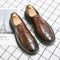 Men's black and brown brogue business shoes with round toe and artificial PU uppers