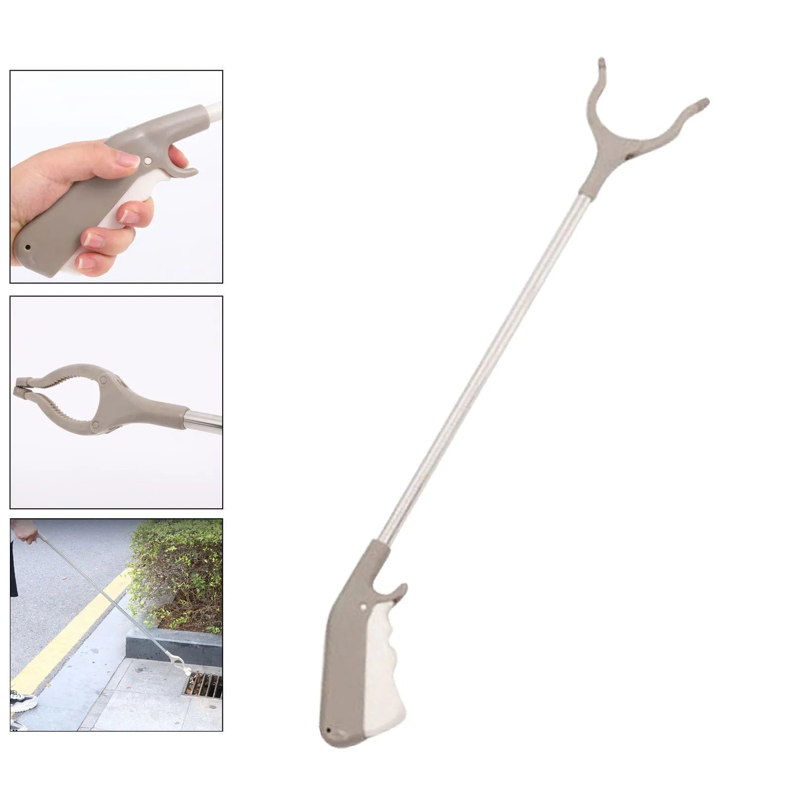 40 cm stainless steel bending-free pliers with push-type handle for one-handed garbage collection