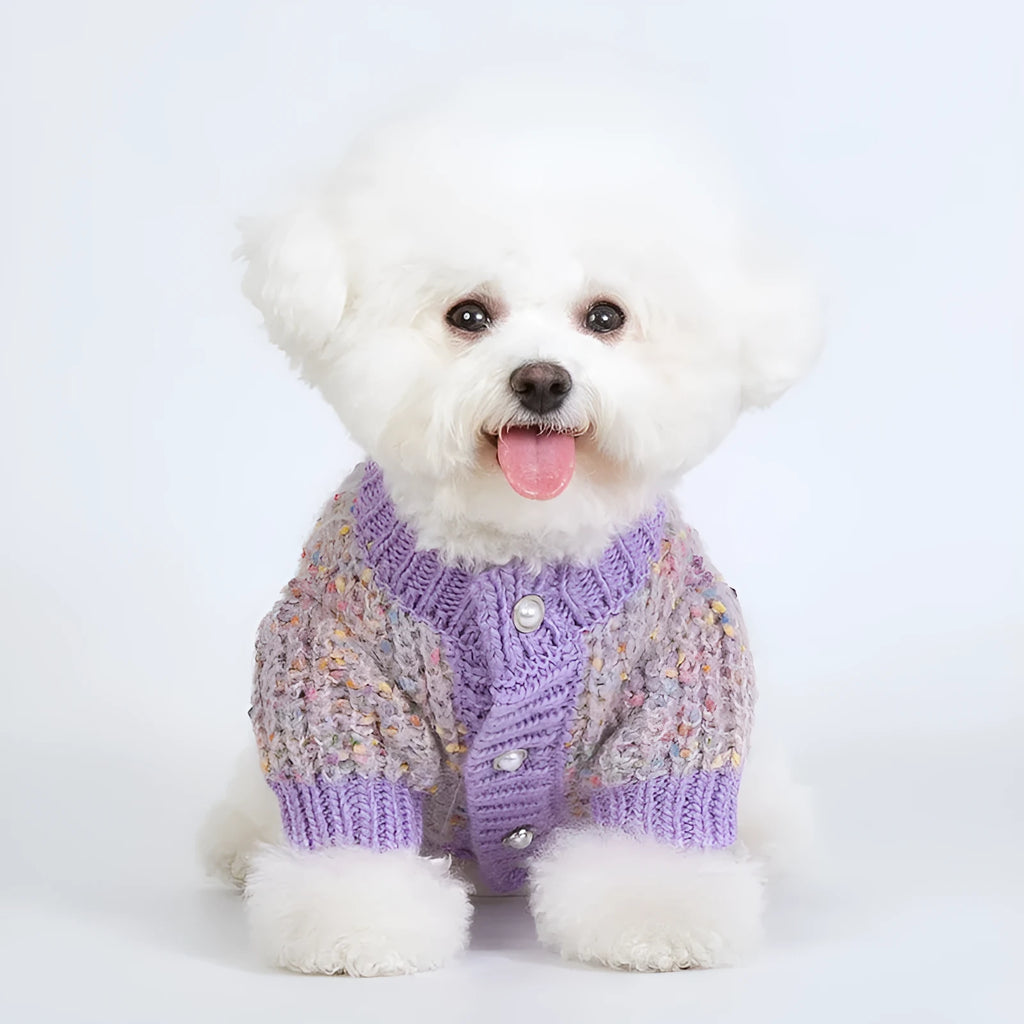 Purple polyester dog sweater cardigan for XL and XXL sized pets