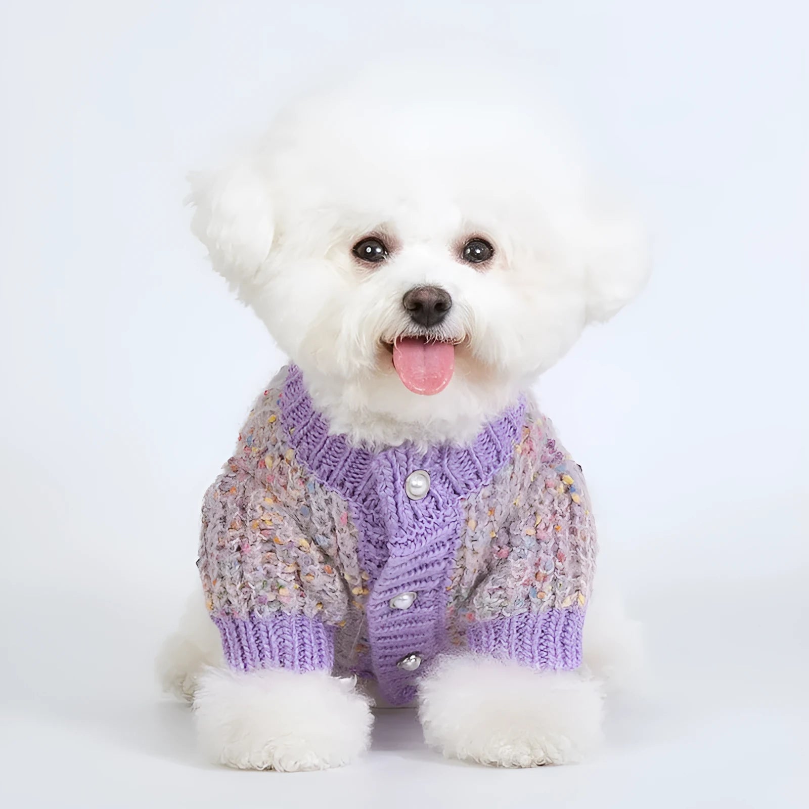 Purple polyester dog sweater cardigan for XL and XXL sized pets