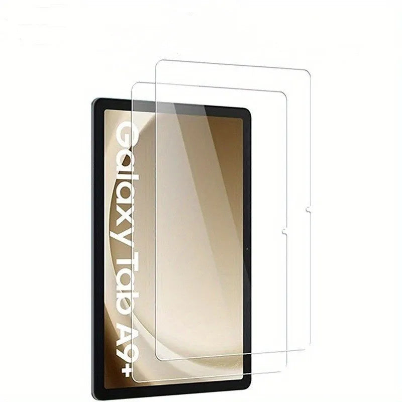 Samsung tablet tempered glass screen protector with 2.5D arc edge and anti-fingerprint coating on a Galaxy Tab