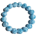 Blue Bodhi bead bracelet with manual processing and pearl accents in Maillard style, showing bead sizing options