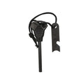 Black multifunctional outdoor survival flint with magnesium rod and stainless steel scraper showing six tool functions
