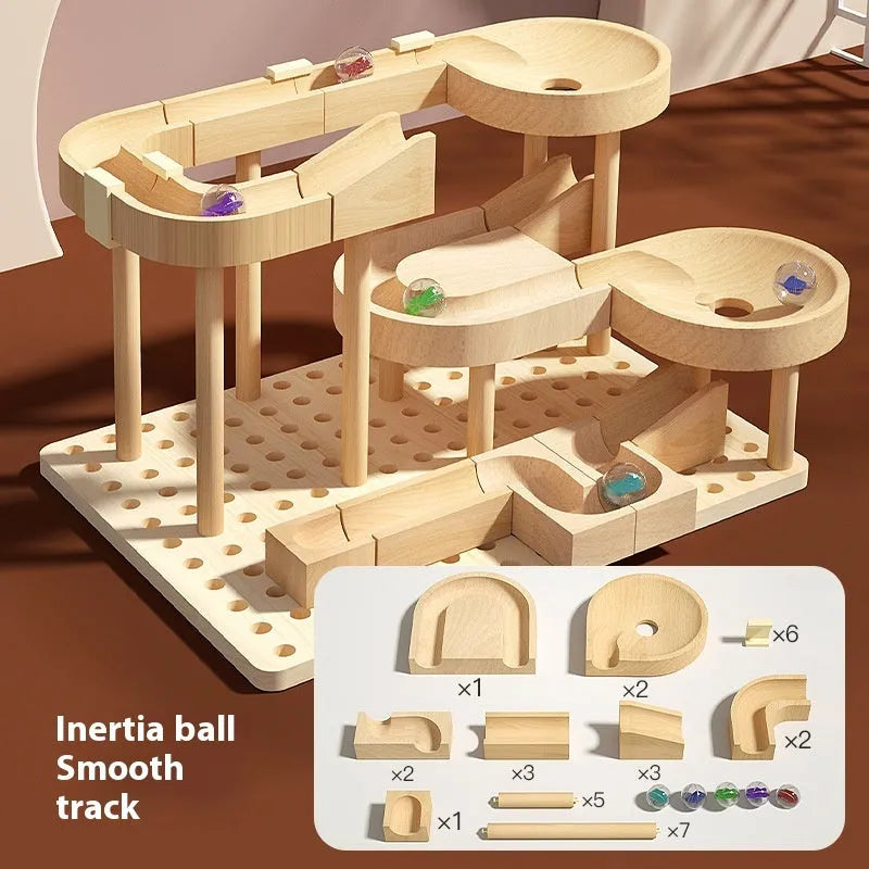Children's wooden multi-layer gliding car track toy for ages 4-6 with colourful sliding car and track pieces