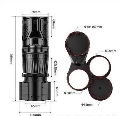 Black adjustable car cup holder with retractable base showing 6.5-10cm diameter range
