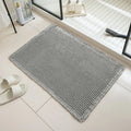 Square checkered pattern bathroom carpet with non-slip backing in beige colour, 61x92cm size