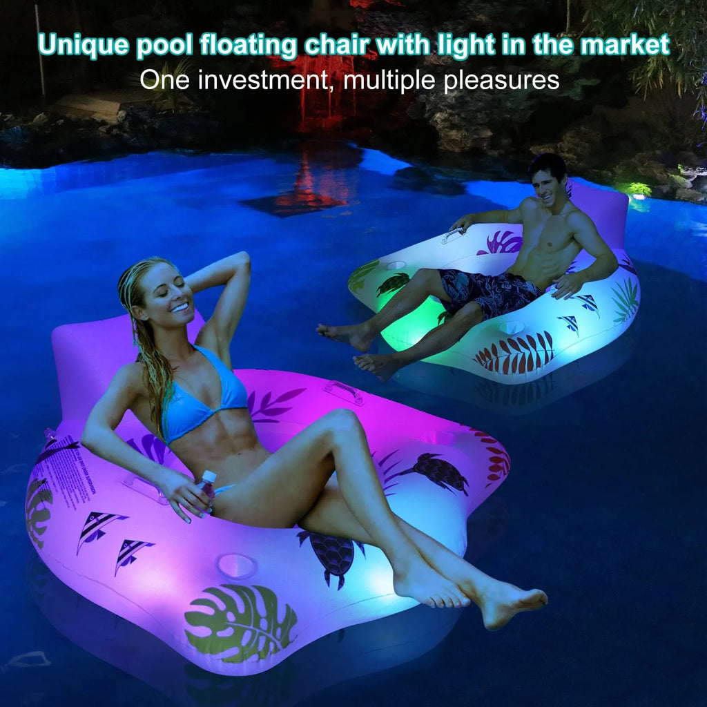 White U-shaped inflatable pool float with LED lights, measuring 120x120cm