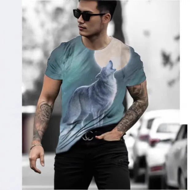 Men's retro 3D animal print short-sleeved T-shirt in Bird Eye cloth, sizes XXS to 6XL, digital printing detail
